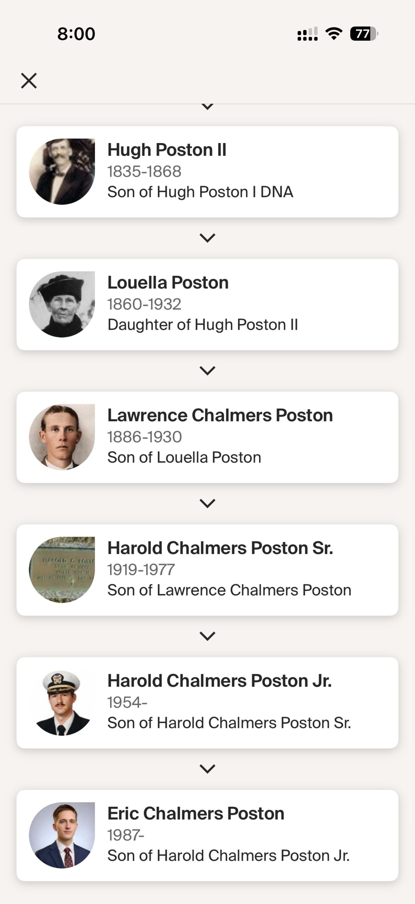 Poston Family Lineage Chart — Hugh Poston II to Eric Chalmers Poston — archival source preview