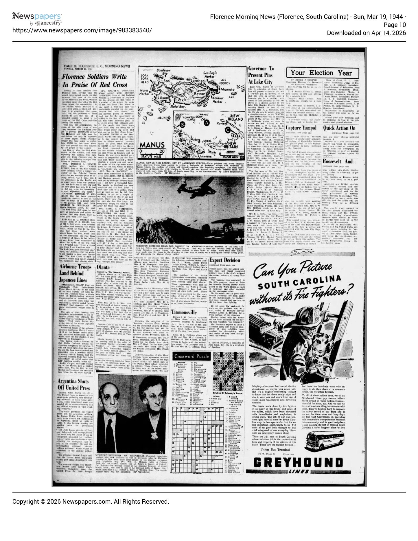 Florence Morning News March 19, 1944 10 — archival source preview