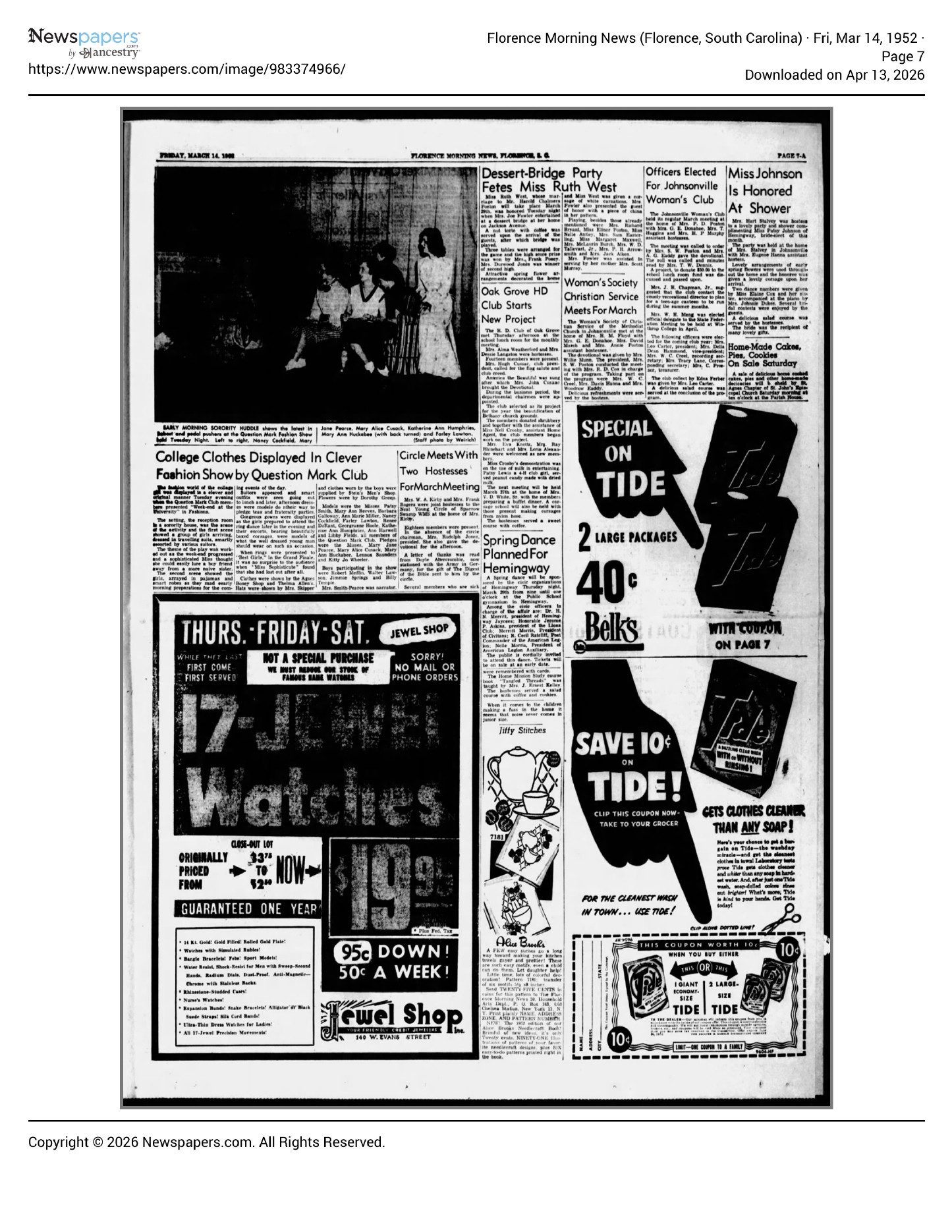 Florence Morning News March 14, 1952 7 — archival source preview