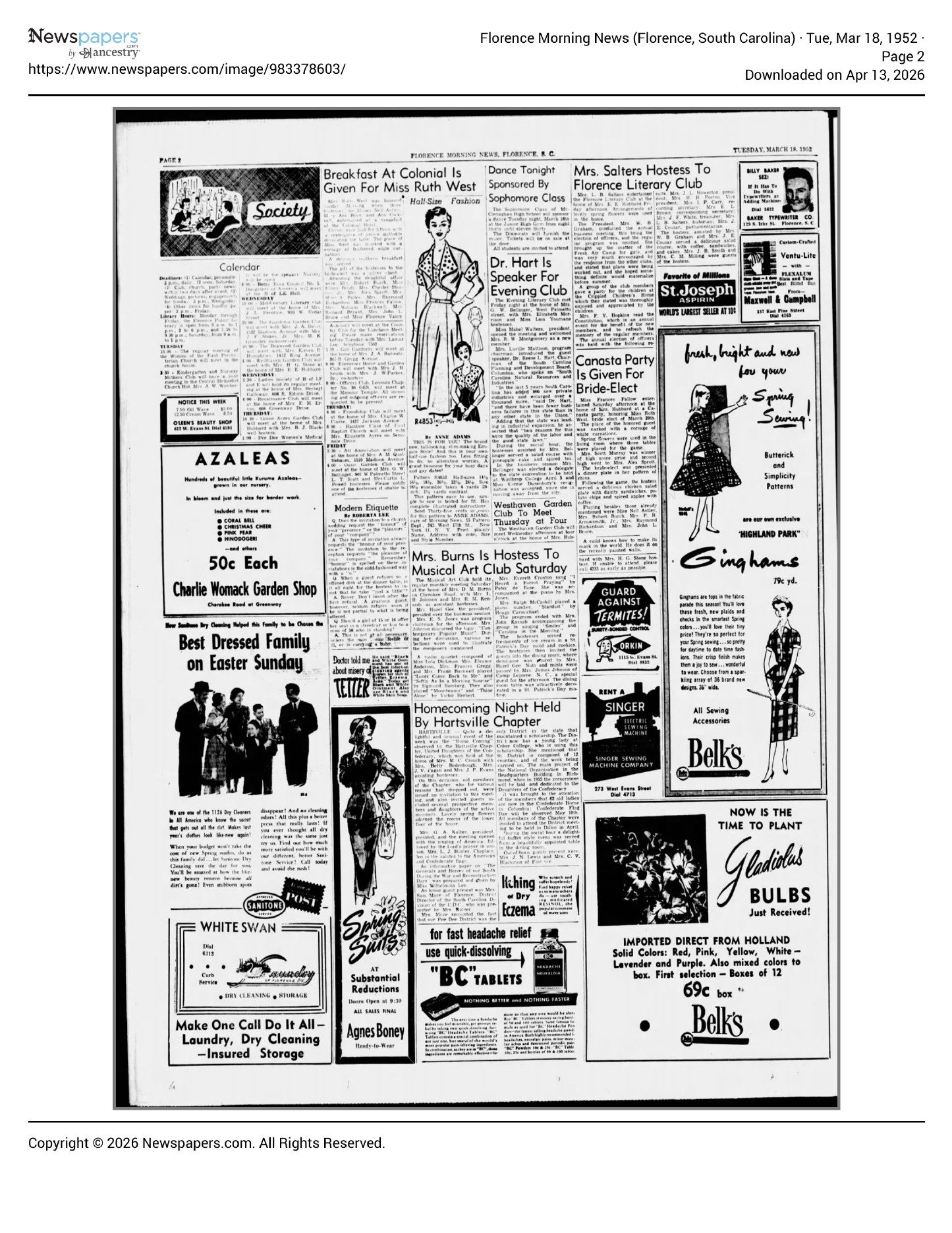 Florence Morning News March 18, 1952 2 — archival source preview